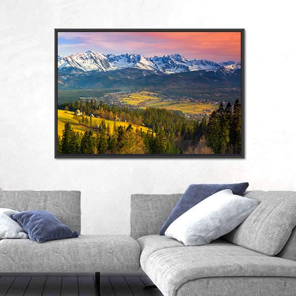 Polish Mountains Tatry At Sunset Canvas Wall Art-3 Horizontal-Gallery Wrap-25" x 16"-Tiaracle