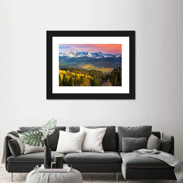 Polish Mountains Tatry At Sunset Canvas Wall Art-3 Horizontal-Gallery Wrap-25" x 16"-Tiaracle