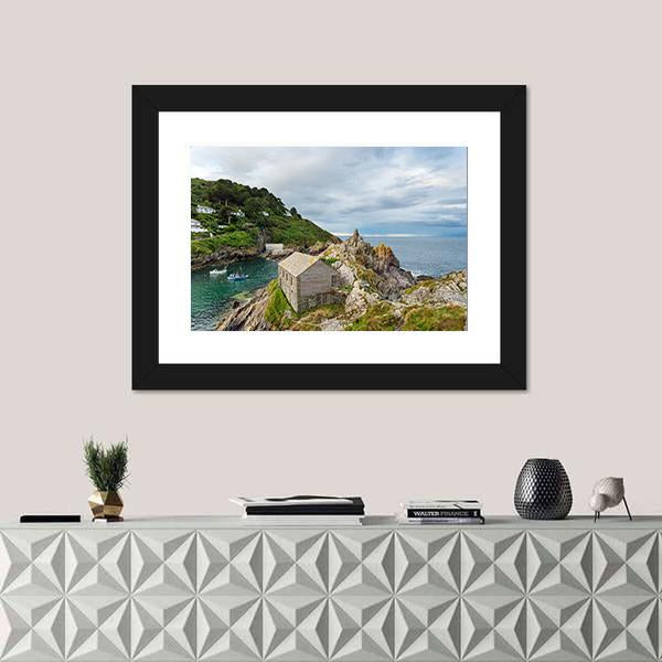Polperro Harbour In Cornwall Canvas Wall Art-1 Piece-Framed Print-20" x 16"-Tiaracle