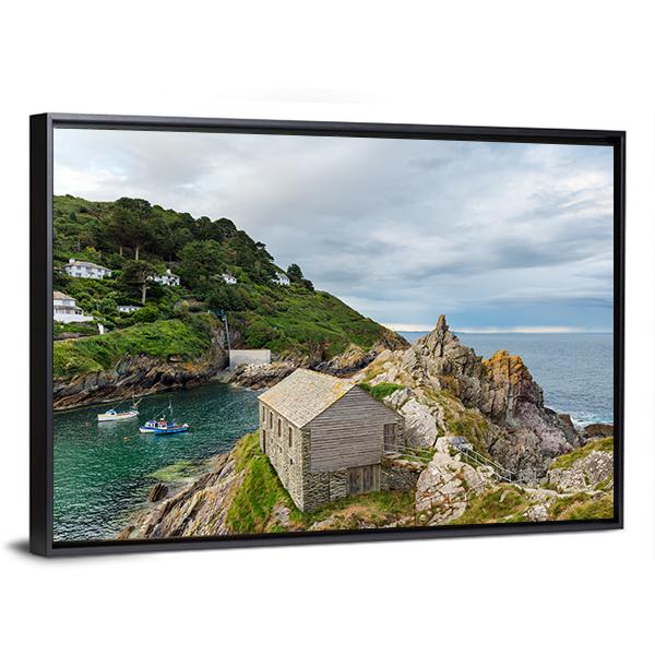 Polperro Harbour In Cornwall Canvas Wall Art-3 Horizontal-Gallery Wrap-25" x 16"-Tiaracle