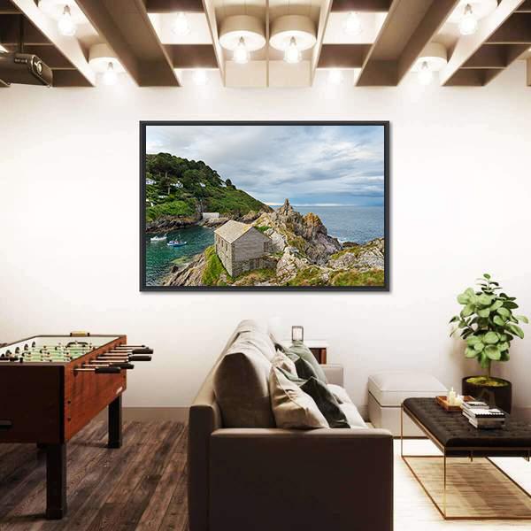 Polperro Harbour In Cornwall Canvas Wall Art-3 Horizontal-Gallery Wrap-25" x 16"-Tiaracle