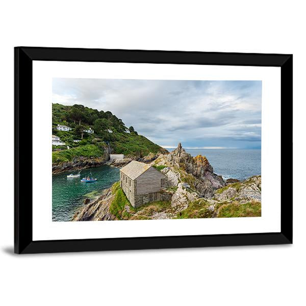 Polperro Harbour In Cornwall Canvas Wall Art-3 Horizontal-Gallery Wrap-25" x 16"-Tiaracle