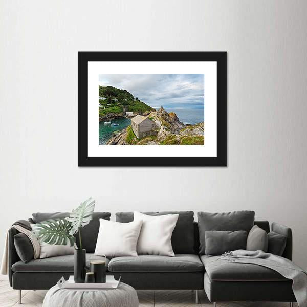 Polperro Harbour In Cornwall Canvas Wall Art-3 Horizontal-Gallery Wrap-25" x 16"-Tiaracle