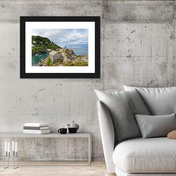 Polperro Harbour In Cornwall Canvas Wall Art-3 Horizontal-Gallery Wrap-25" x 16"-Tiaracle