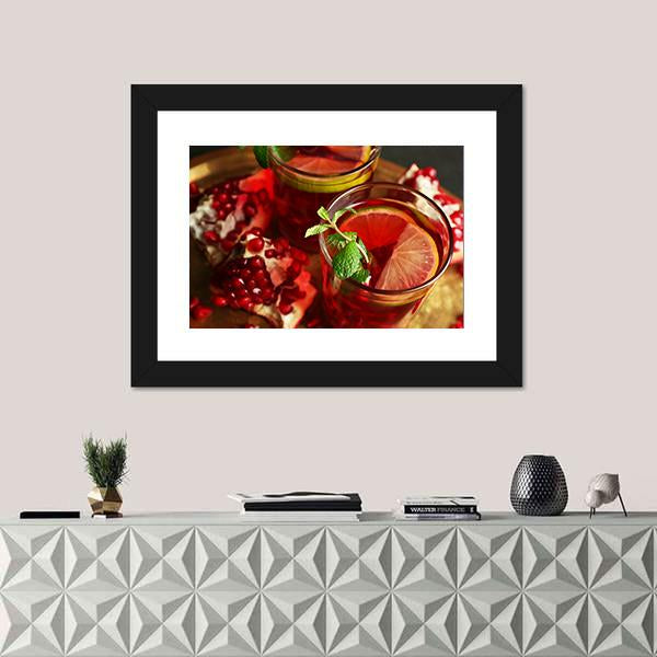Pomegranate Drink In Glasses Canvas Wall Art-1 Piece-Framed Print-20" x 16"-Tiaracle