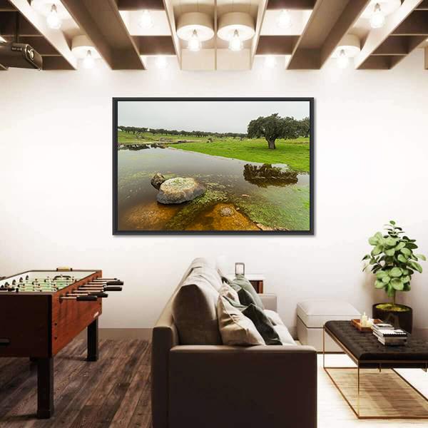 Pond In Extremadura Spain Canvas Wall Art-3 Horizontal-Gallery Wrap-25&quot; x 16&quot;-Tiaracle