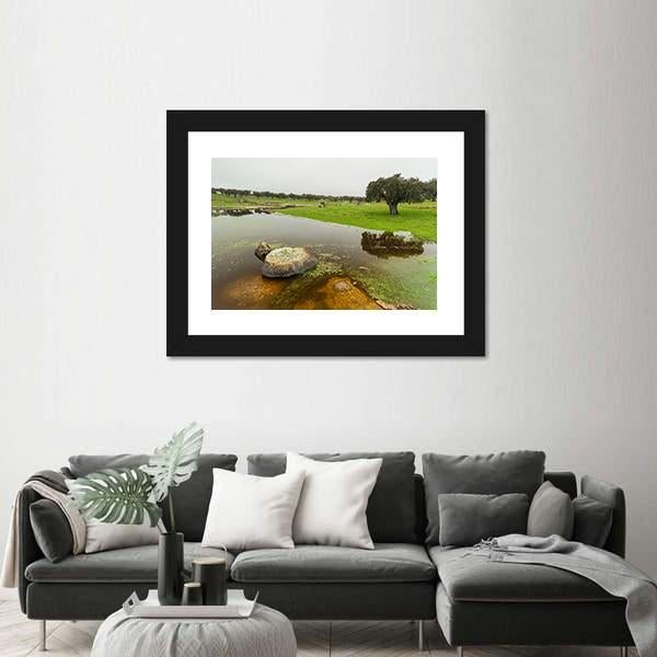 Pond In Extremadura Spain Canvas Wall Art-3 Horizontal-Gallery Wrap-25&quot; x 16&quot;-Tiaracle