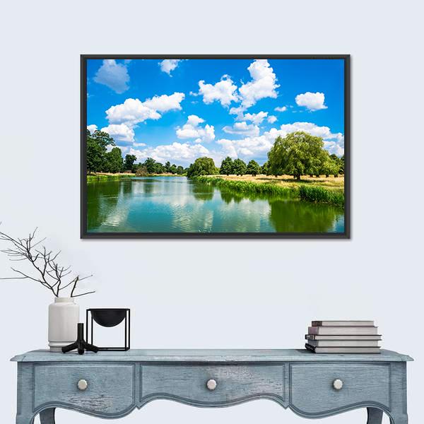 Pond In Hampton Court Park In South London Canvas Wall Art-1 Piece-Floating Frame-24" x 16"-Tiaracle