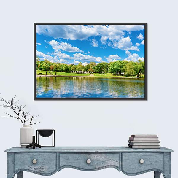 Pond In National Mall Washington Canvas Wall Art-1 Piece-Floating Frame-24" x 16"-Tiaracle