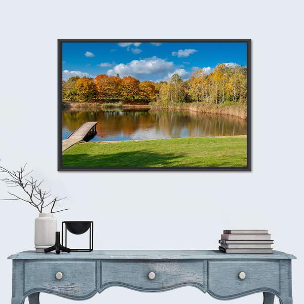 Pond In Public Park Szczesliwice In Warsaw Canvas Wall Art-1 Piece-Floating Frame-24" x 16"-Tiaracle