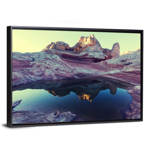 Pond In Vermilion Cliffs Canvas Wall Art-1 Piece-Floating Frame-24" x 16"-Tiaracle
