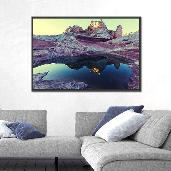Pond In Vermilion Cliffs Canvas Wall Art-1 Piece-Floating Frame-24" x 16"-Tiaracle