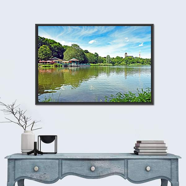 Pond Schlossteich In Chemnitz Germany Canvas Wall Art-1 Piece-Floating Frame-24" x 16"-Tiaracle