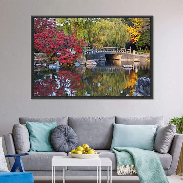 Pond &amp; Trees Japan Canvas Wall Art-5 Horizontal-Gallery Wrap-22" x 12"-Tiaracle