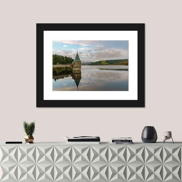 Pontsticill Reservoir And Valve Tower Canvas Wall Art-1 Piece-Framed Print-20" x 16"-Tiaracle