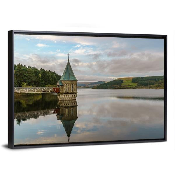 Pontsticill Reservoir And Valve Tower Canvas Wall Art-3 Horizontal-Gallery Wrap-25" x 16"-Tiaracle