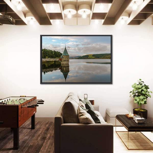 Pontsticill Reservoir And Valve Tower Canvas Wall Art-3 Horizontal-Gallery Wrap-25" x 16"-Tiaracle
