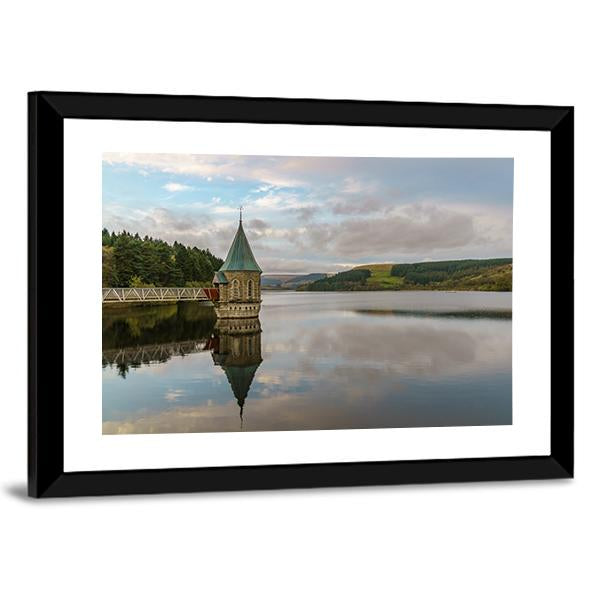 Pontsticill Reservoir And Valve Tower Canvas Wall Art-3 Horizontal-Gallery Wrap-25" x 16"-Tiaracle