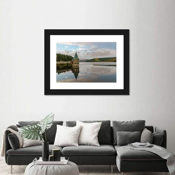 Pontsticill Reservoir And Valve Tower Canvas Wall Art-3 Horizontal-Gallery Wrap-25" x 16"-Tiaracle