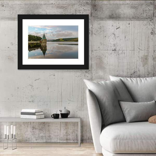 Pontsticill Reservoir And Valve Tower Canvas Wall Art-3 Horizontal-Gallery Wrap-25" x 16"-Tiaracle