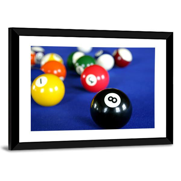 Pool Balls On Blue Pool Table Canvas Wall Art-5 Horizontal-Gallery Wrap-22&quot; x 12&quot;-Tiaracle