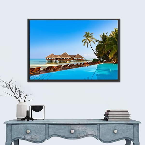 Pool On Tropical Maldives Island Canvas Wall Art-1 Piece-Floating Frame-24" x 16"-Tiaracle