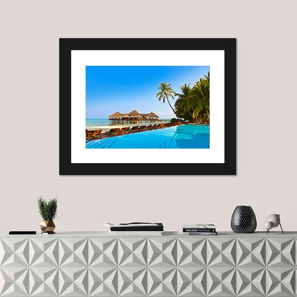 Pool On Tropical Maldives Island Canvas Wall Art-1 Piece-Framed Print-20" x 16"-Tiaracle