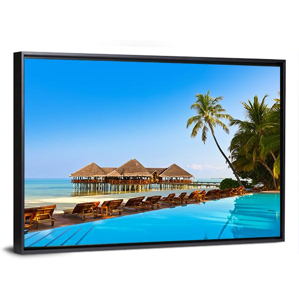 Pool On Tropical Maldives Island Canvas Wall Art-3 Horizontal-Gallery Wrap-25" x 16"-Tiaracle