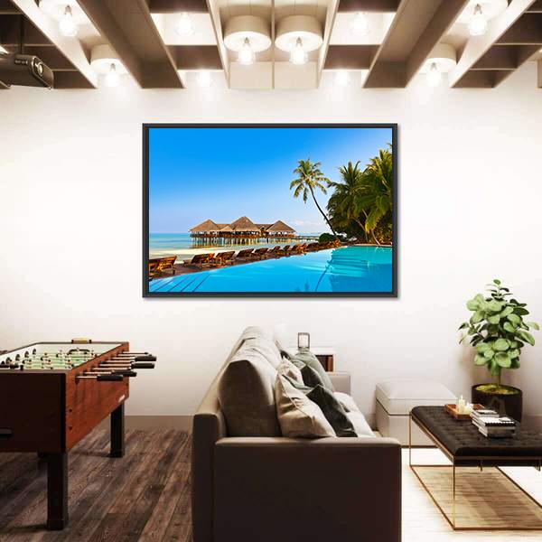 Pool On Tropical Maldives Island Canvas Wall Art-3 Horizontal-Gallery Wrap-25" x 16"-Tiaracle