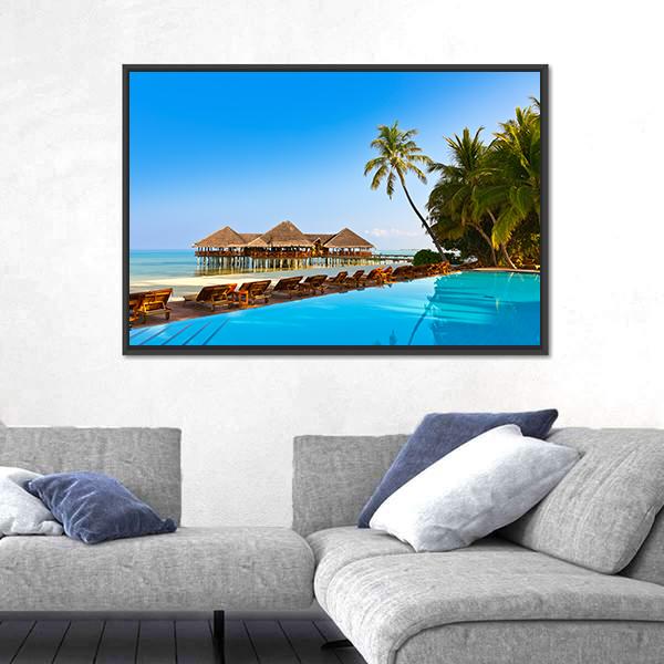 Pool On Tropical Maldives Island Canvas Wall Art-3 Horizontal-Gallery Wrap-25" x 16"-Tiaracle