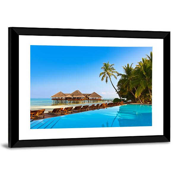 Pool On Tropical Maldives Island Canvas Wall Art-3 Horizontal-Gallery Wrap-25" x 16"-Tiaracle