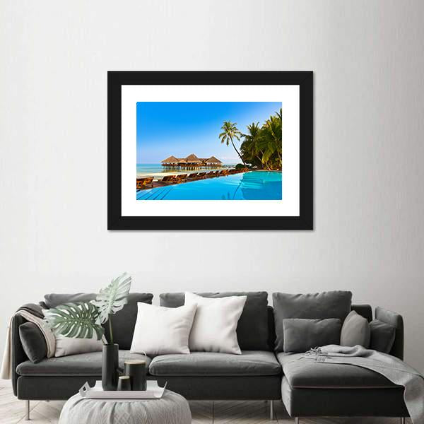 Pool On Tropical Maldives Island Canvas Wall Art-3 Horizontal-Gallery Wrap-25" x 16"-Tiaracle
