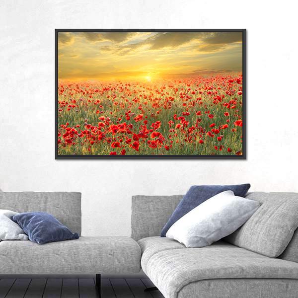 Poppy Filed At Sunset Canvas Wall Art-5 Horizontal-Gallery Wrap-22" x 12"-Tiaracle