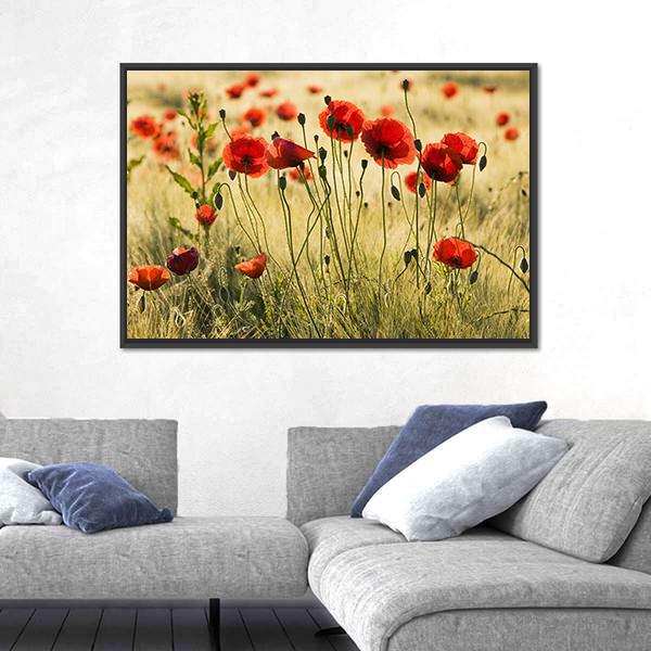 Poppy Flower Field Canvas Wall Art-5 Horizontal-Gallery Wrap-22" x 12"-Tiaracle
