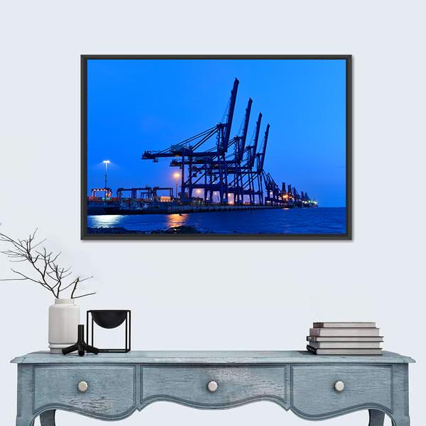 Port Crane Bridge And Bulk Carrier Canvas Wall Art-1 Piece-Floating Frame-24" x 16"-Tiaracle