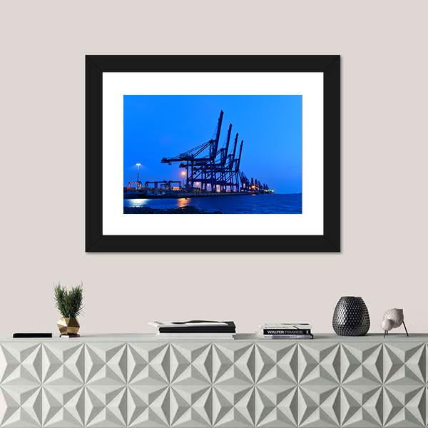 Port Crane Bridge And Bulk Carrier Canvas Wall Art-1 Piece-Framed Print-20" x 16"-Tiaracle