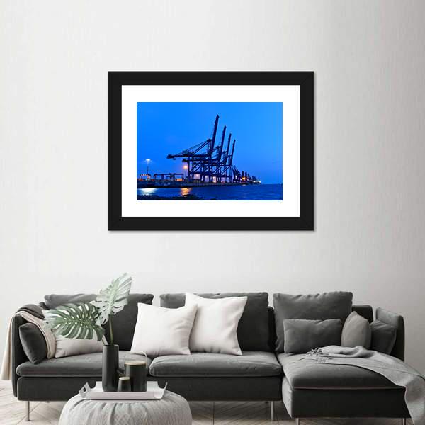 Port Crane Bridge And Bulk Carrier Canvas Wall Art-3 Horizontal-Gallery Wrap-25" x 16"-Tiaracle