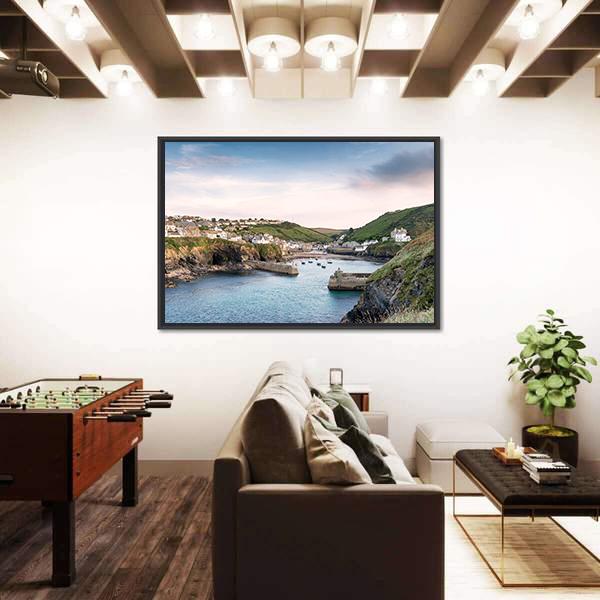 Port Isaac On The North Coast Of Cornwall Canvas Wall Art-1 Piece-Floating Frame-36" x 24"-Tiaracle