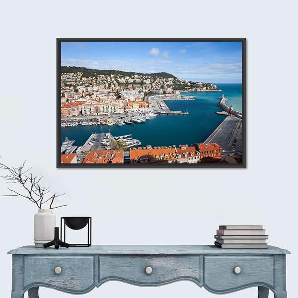 Port Lympia In City Of Nice With French Riviera Canvas Wall Art-1 Piece-Floating Frame-24" x 16"-Tiaracle