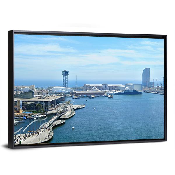 Port Vell And Maremagnum In Barcelona Spain Canvas Wall Art-3 Horizontal-Gallery Wrap-25" x 16"-Tiaracle