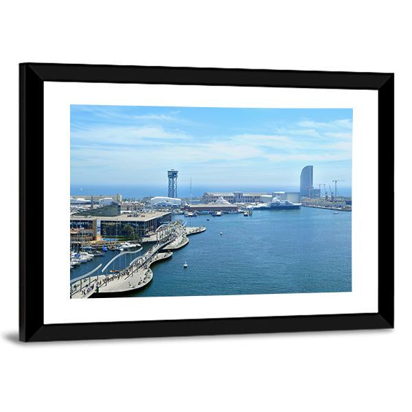 Port Vell And Maremagnum In Barcelona Spain Canvas Wall Art-3 Horizontal-Gallery Wrap-25" x 16"-Tiaracle
