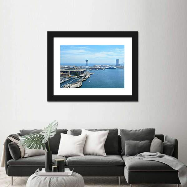 Port Vell And Maremagnum In Barcelona Spain Canvas Wall Art-3 Horizontal-Gallery Wrap-25" x 16"-Tiaracle