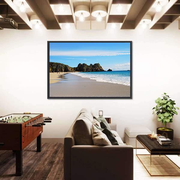 Porth Curno Beach In Cornwall Canvas Wall Art-5 Horizontal-Gallery Wrap-22" x 12"-Tiaracle