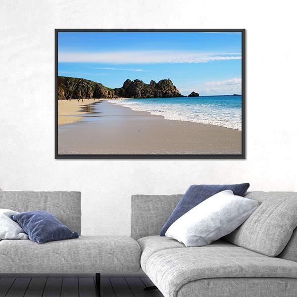 Porth Curno Beach In Cornwall Canvas Wall Art-5 Horizontal-Gallery Wrap-22" x 12"-Tiaracle