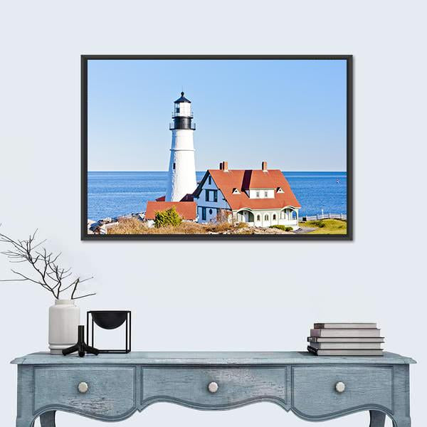 Portland Head Lighthouse Canvas Wall Art-1 Piece-Floating Frame-24" x 16"-Tiaracle