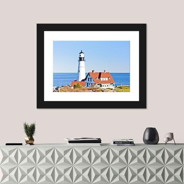Portland Head Lighthouse Canvas Wall Art-1 Piece-Framed Print-20" x 16"-Tiaracle