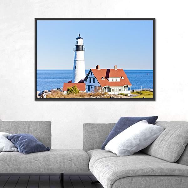 Portland Head Lighthouse Canvas Wall Art-3 Horizontal-Gallery Wrap-25" x 16"-Tiaracle