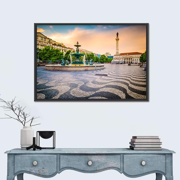 Portugal Cityscape At Rossio Square Canvas Wall Art-1 Piece-Floating Frame-24" x 16"-Tiaracle