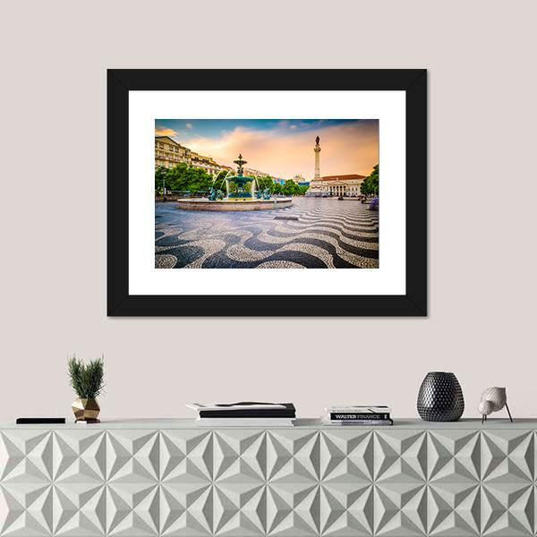 Portugal Cityscape At Rossio Square Canvas Wall Art-1 Piece-Framed Print-20" x 16"-Tiaracle