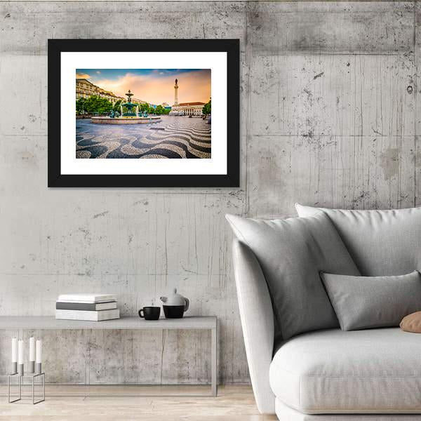 Portugal Cityscape At Rossio Square Canvas Wall Art-3 Horizontal-Gallery Wrap-25" x 16"-Tiaracle